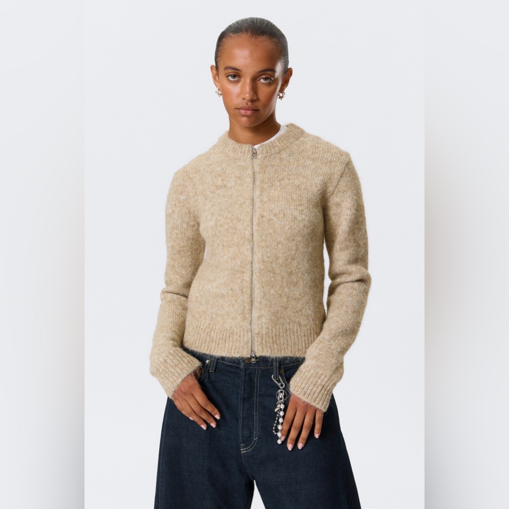 Weekday Beige Knit Zip-Up Sweater